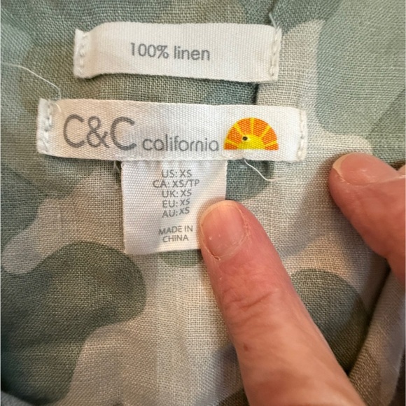 C&C California 100% Linen Green Camouflage Button Down Dress. XS - Picture 3 of 6